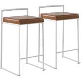 Fuji Stackable 27" Counter Stool in Camel Leatherette & White Metal (Set of 2)